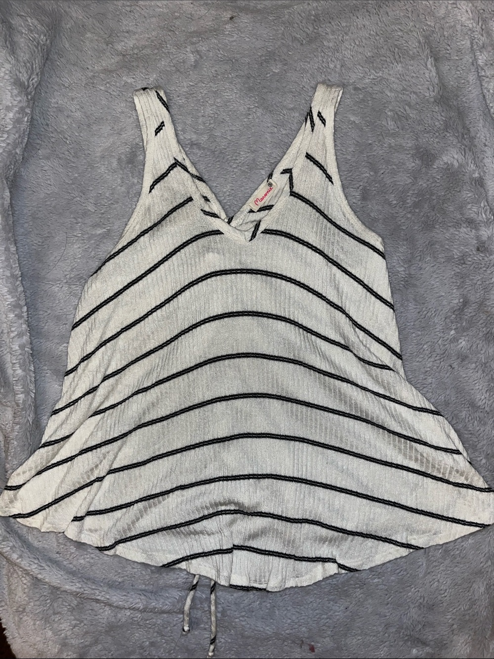 Striped V-Neck Tank Top - White/Black